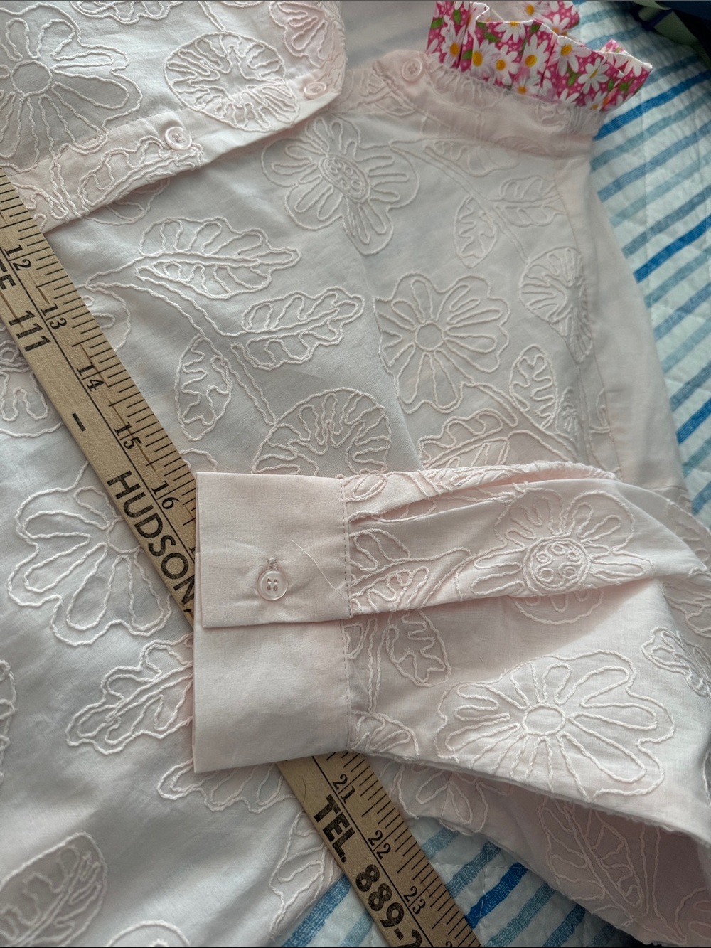 Reworked Women’s Light Pink Embroidered Long-Sleeve Shirt by Hester’s Orchard - Picture 7 of 8